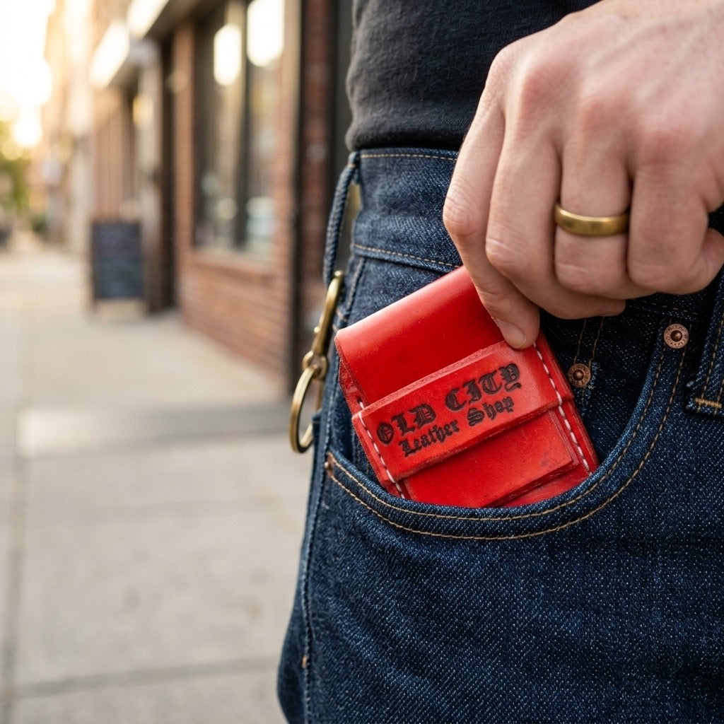 Rockstar red handstitched minimalist leather wallet