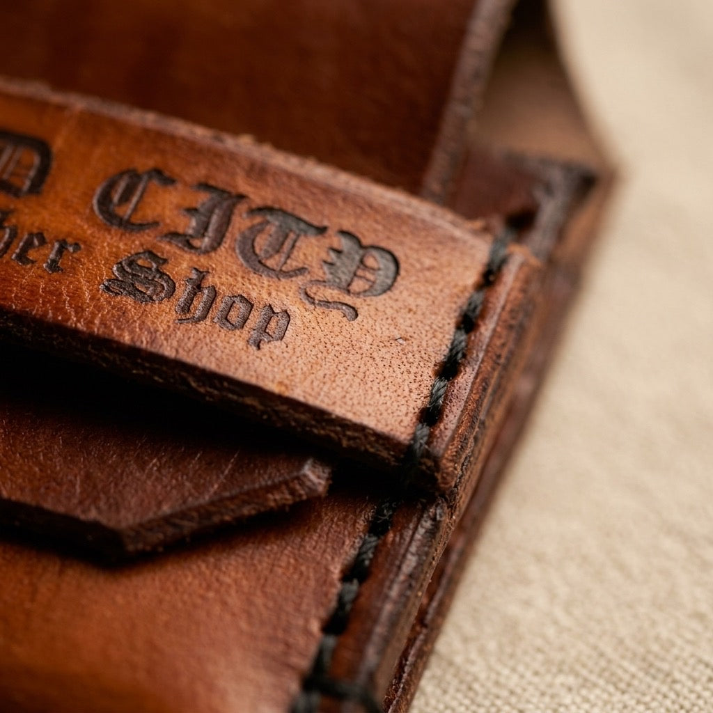 Sunburst handstitched minimalist leather wallet
