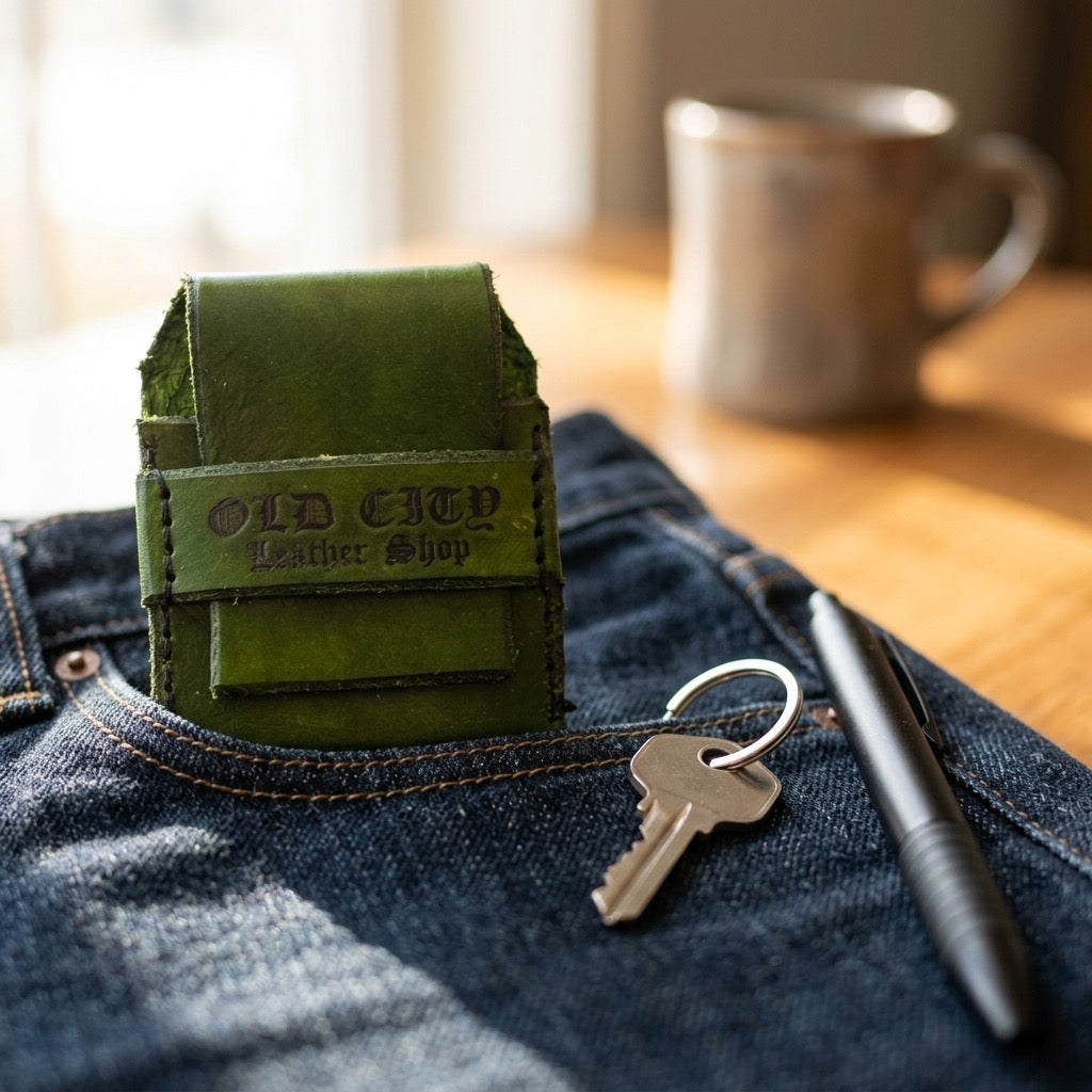 Weatgrass handstitched minimalist leather wallet