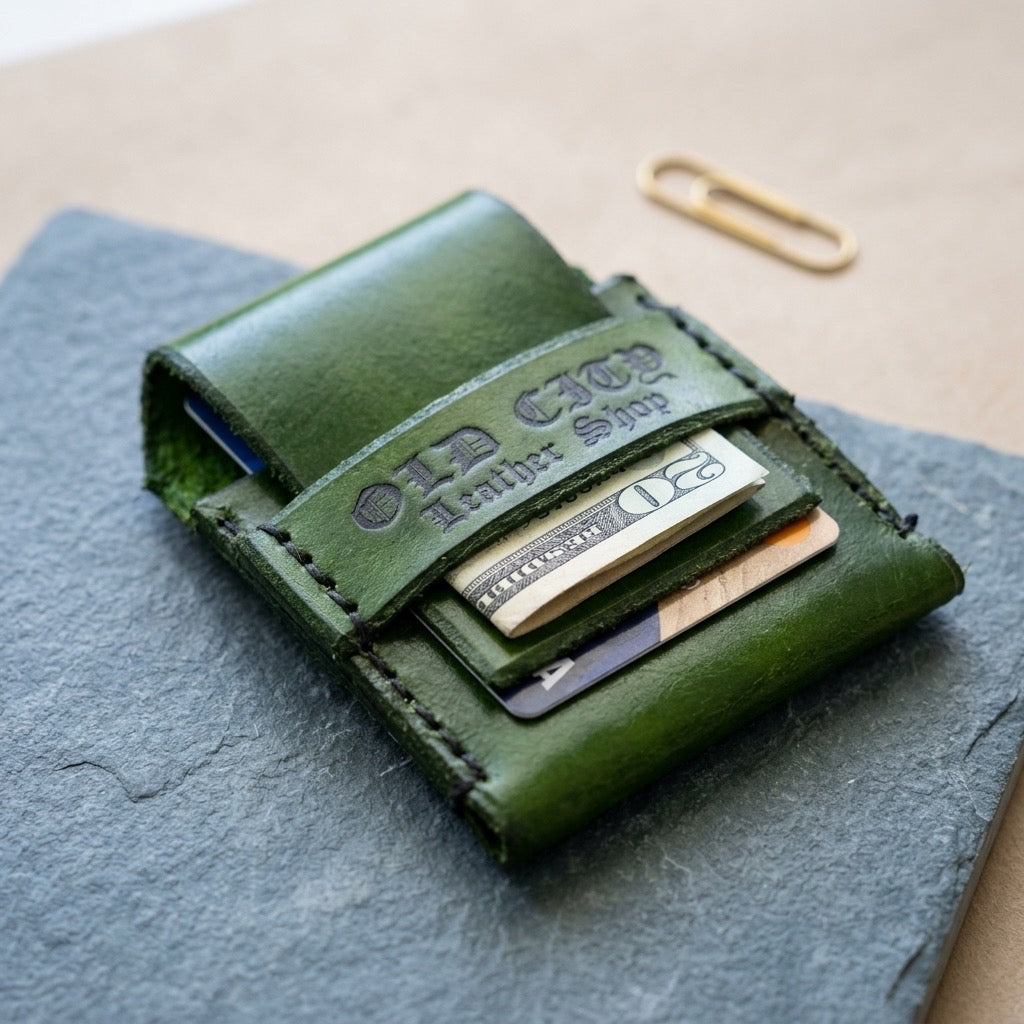 Weatgrass handstitched minimalist leather wallet