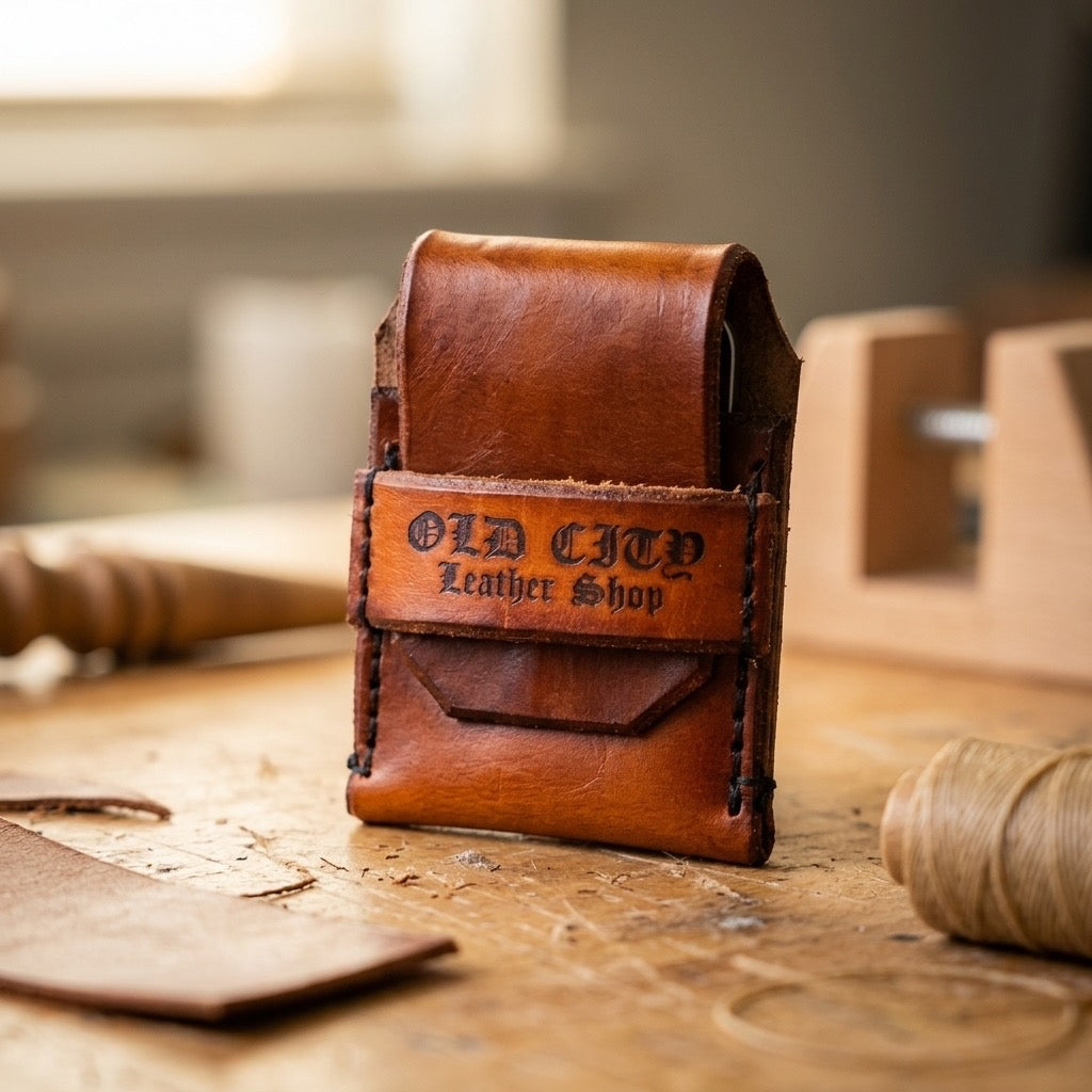 Sunburst handstitched minimalist leather wallet