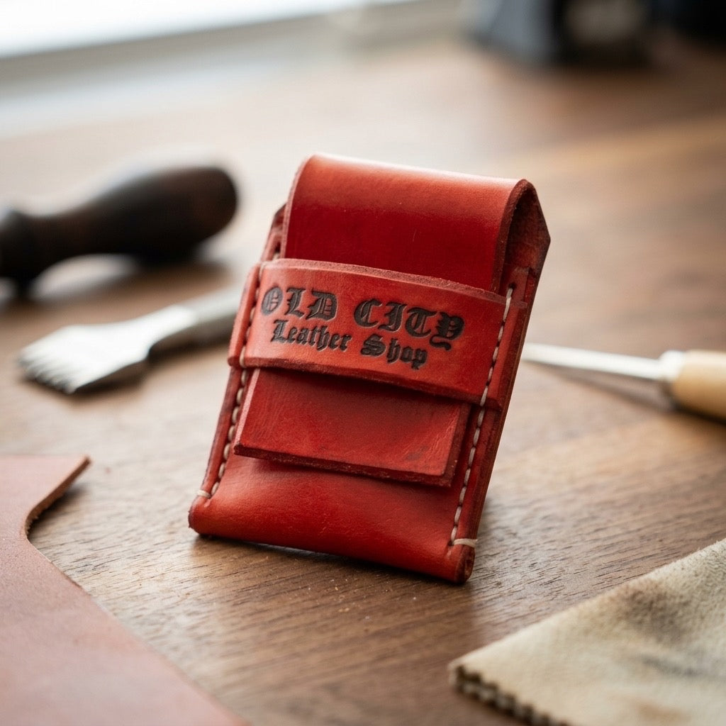 Rockstar red handstitched minimalist leather wallet