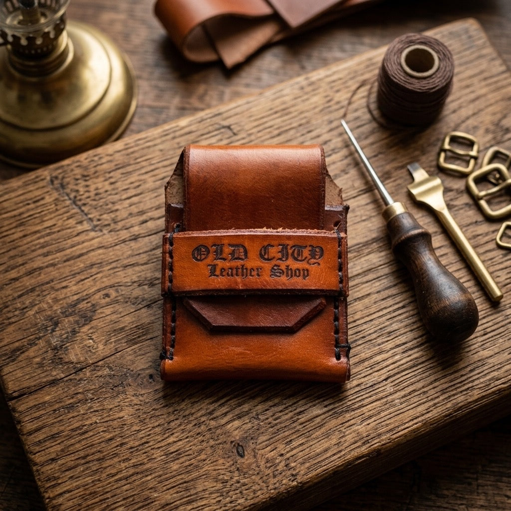 Sunburst handstitched minimalist leather wallet