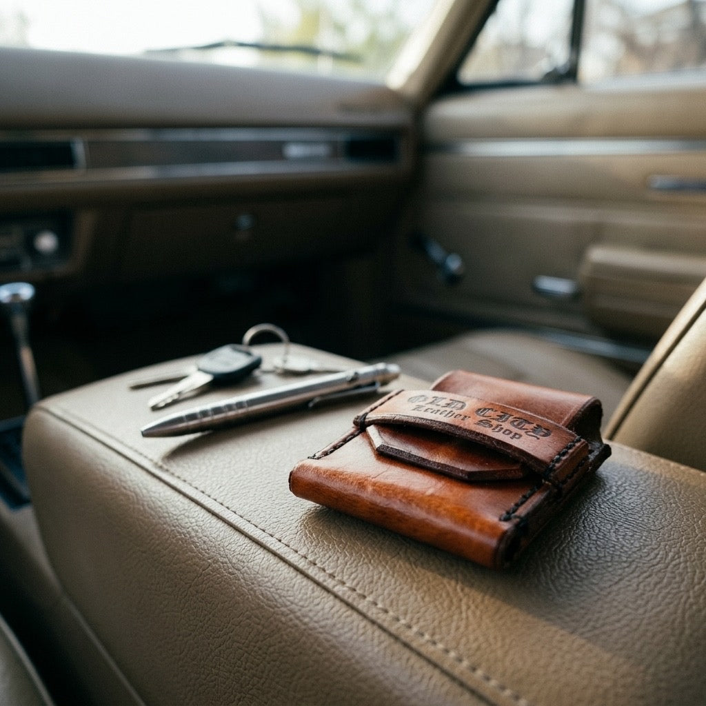 Sunburst handstitched minimalist leather wallet